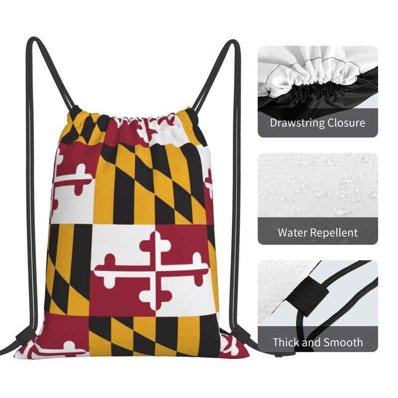 Richugui Drawstring Backpack Maryland State Flag Backpacks Swim Bag For