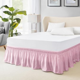 FreshCulture King Bed Skirt, Dust Ruffle for King Size Bed, Easy Fit with 22-Inch Tailored Drop, Elastic Wrap Around Bed Skirt King Size, Hotel Quality Bed Skirts for Adjustable Bed (Dusty Pink)