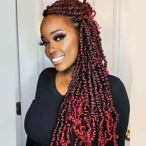 Toyotress Passion Twist Hair - 18 Inch 7packs Ombre Burgundy Water Wave Crochet Braids Synthetic Braiding Hair Extensions (18 Inch 7Packs, T118)
