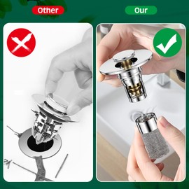 Vodolo 3 in 1 Sink Drain Strainer with Hair Catcher,2PCS Stainless Steel Popup Sink Stopper with Basket for Bathroom Kitchen Shower,Pop-up Bounce Core Floor Basin Drain Filter,Replacement Sink Plug