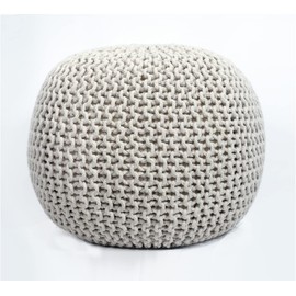 FRELISH DECOR Round Pouf Ottoman Hand Knitted 100% Cotton Pouf Foot Stool - Knitted Bean Bag - Floor Chair for Living Room Bedroom - Foot Rest for Couch (20 Diameter x 14 Height) - Natural