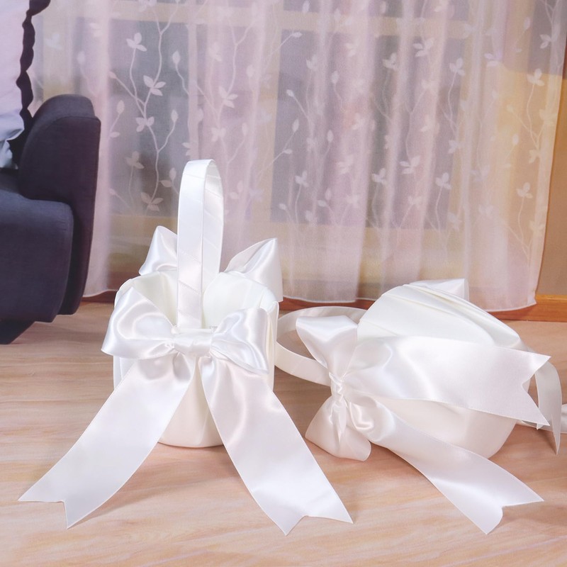 2Pcs Flower Girl Basket for Wedding, Wedding Basket with Satin