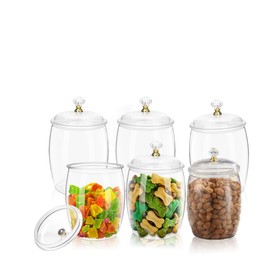 6 Pack 64 Oz Plastic Candy Jar with Lids, Airtight Clear Cookie Storage Containers, Leakproof Apothecary Style Kitchen Organization for Home, Wedding, Pantry & Bathroom Deco