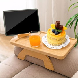 Couch Arm Table, Armrest Tray Table for Couch, Couch Tray with Phone Holder, Bamboo Sofa Arm Tray for Eating, Drinks, Snacks and Coffee.