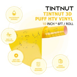 Tintnut 3D Flock Film Plotter Film Textile, Yellow Foam Iron-On Transfers for Textiles, 10" x 6ft for Creative Iron-On Transfers - Perfect, Plotters and Transfer Presses