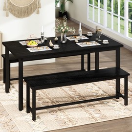 AWQM Dining Room Table Set, Kitchen Table Set with 2 Benches, Ideal for Home, Kitchen and Dining Room, Breakfast Table of 47.2x28.7x28.7 inches, Benches of 41.3x11.8x17.7 inches, Black