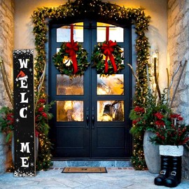 Christmas Porch Sign Decor Xmas Wooden Hanging Sign Door Porch Standing Decorative Signs for Front Door Farmhouse Outdoor Indoor Welcome Sign Wall Craft Decor 47.2"H