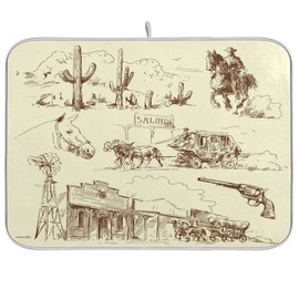 Rustic Cowboy Dish Drying Mat for Kitchen Counter Western Desert Cactus Drying Mats Super Absorbent Reversible Microfiber Kitchen Countertop Protector Dishes Pad Large 18x24 inch