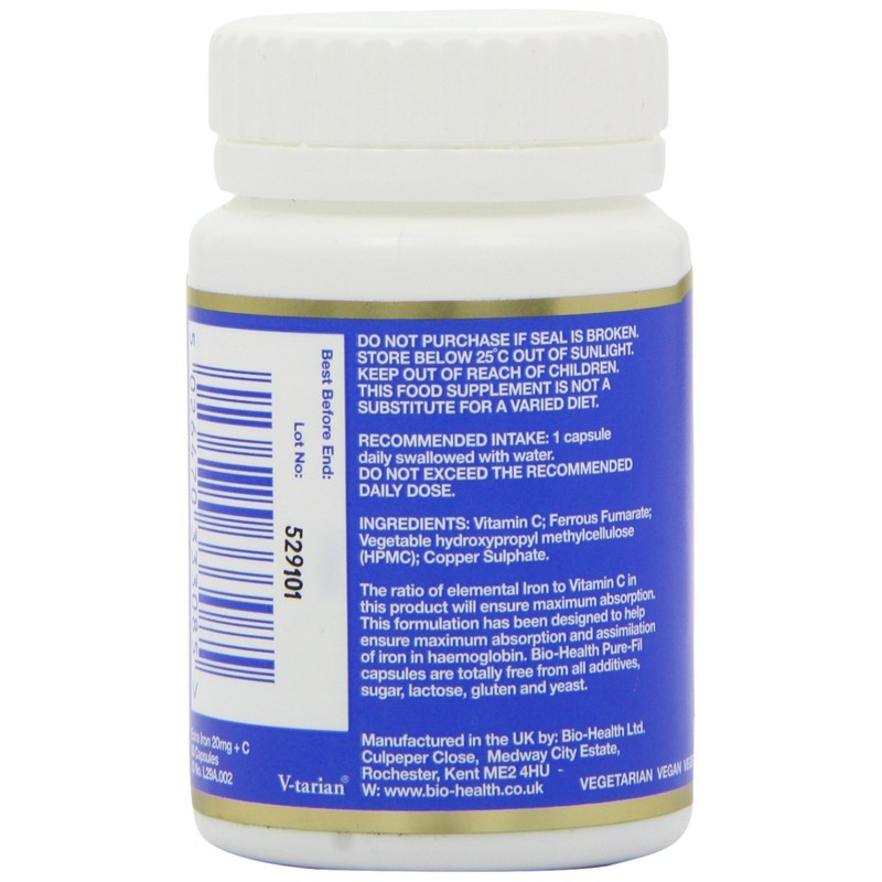 Bio Health Extra Iron 20mg 60 Capsules