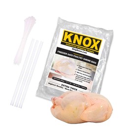 Knox Brand Poultry Shrink Bags 120 Pack, 13" X 18" Bags, Zip Ties and Poly Tube Included, Thick Plastic, BPA Free, For Chickens, Rabbits