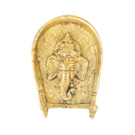 Decorative Brass Metal Ganesha Face with Statue Sculpture Idol Wall Decor Antique Statue for Home Entrance Temple Décor Gifting and Indian Traditional Festival Decoration (Size-3.5 x 2.5 inches