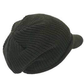 Winter Visor Beanie Men and Women Cold Weather Thick Fleece Knitted Hat with Bill(B326-Green)