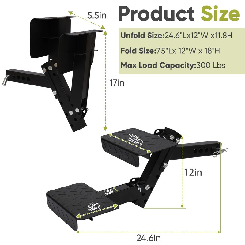 Hitch Step with 2 Folding Steps,Trailer Hitch Step for 2"