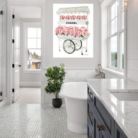 Fine Art Canvas Flower Cart Canvas Wall Decor by Artist Amanda Greenwood for Living Room, Bedroom, Bathroom, Kitchen, Office, Bar, Dining & Guest Room - Ready to Hang - 32 in x 43 in