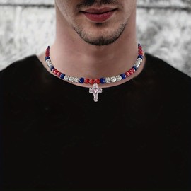 Carzyzhu Ice Baseball Necklaces for Men Baseball Cross Pendant Necklaces Rhinestone Bead Necklace Bling Baseball Choker Necklace Discoball Necklace for Baseball Team Jewelry (black)