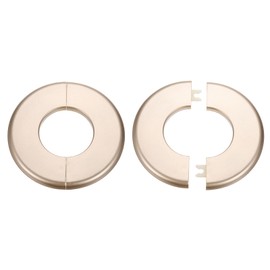 HARFINGTON 2pcs Wall Split Flange 51mm/2" Self-Adhesive Plumbing Cover Plates ABS Plastic Round Escutcheon Plate Buckle Design for Water Pipe Bathroom Kitchen Decoration, Gold Tone
