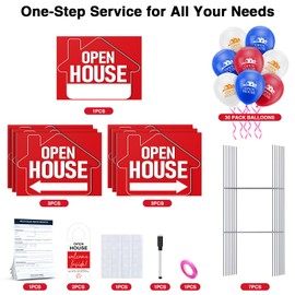 Open House Signs Kit - 7 Pack 24"x18" Double-Sided Signs, Double H-Stakes, 30 Balloons, Guest Register Book & Door Hangers | Premium Real Estate Marketing Bundle