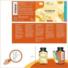 Vitamin B3 Niacin | High Dose: 500 mg Nicotinamide | 180 Capsules - 6 Month Supply | Skin - Nerves - Energy* | Flush-Free | Laboratory Tested | Vegan - No Additives | German Production by Vegavero®