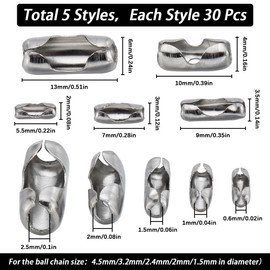 SUNNYCLUE 1 Box 150Pcs 5 Sizes Stainless Steel Bead Chain Connectors for Jewellery Making Chains DIY Craft Supplies