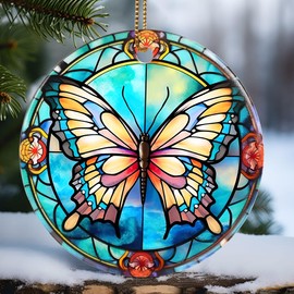 Touber Butterfly Ornament, Christmas Ornament, Christmas Decoration, Holiday Present Idea, Heirloom Keepsake, Round Ceramic, Gift Exchange, Bauble Present, Gift Idea, Butterfly