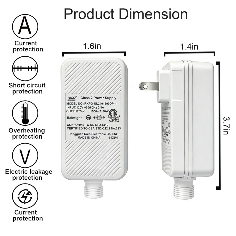 Class 2 Power Supply for Permanent Outdoor Lights, 24V 1.5A