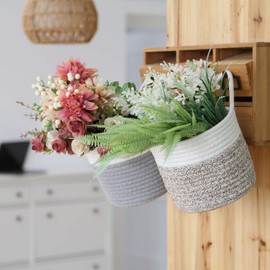 Pack Hanging Baskets Cotton Rope Small Woven Storage Basket 6.7 Inch Hanging Bag for Bike, Fabric Planter, Pot, Wall, Organizer Door for Keys, Wallets, Sunglasses