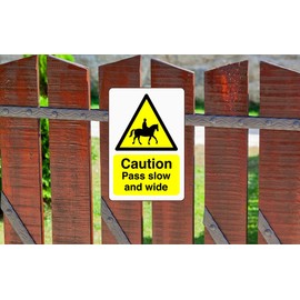 Safety First Display LTD Caution pass slow and wide sign - 1.2mm Rigid plastic for indoor/outdoor usage (300mm x 200mm) Viewing Distance within 7m.