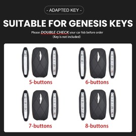 OLLEN NO-Screws Premium Leather Key Fob Cover, Fit for Genesis GV80 2024 2025, Compatible with GV60 G70 G80 G90 2023 2024 2025, Car Key Case with Golden Stripe (5-Buttons, Brown)