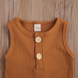 Sasaerucure Infant Baby Girl Boy Outfit Sleeveless Romper Bodysuit Shorts Pants Outfit Solid Color Clothes for Unisex Baby 0-24M (Brown, 6-12 Months)