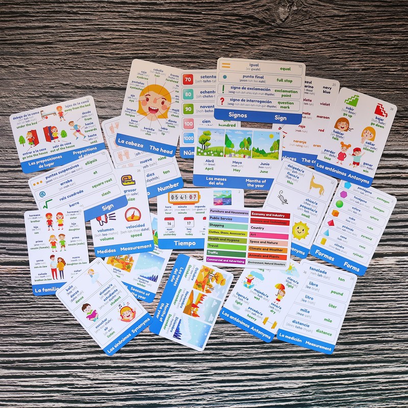 Spanish Vocabulary Flash Cards for Kids & Adults Beginners –