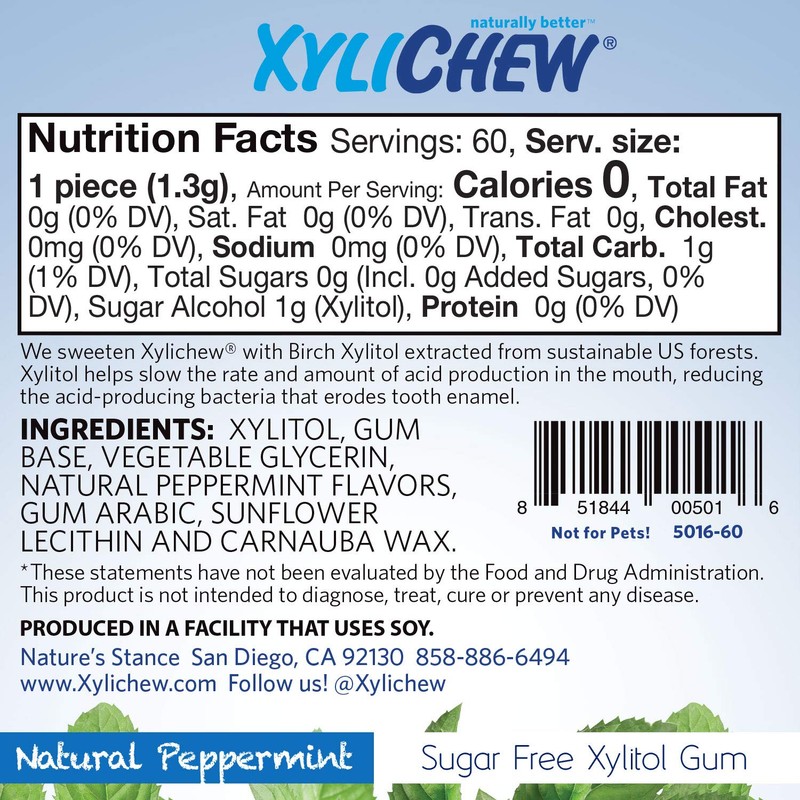 Xylichew 100% Xylitol Chewing Gum - Non GMO, Non Aspartame,