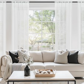 Topfinel Net Curtains 90x90, Slot Top Extra Wide Sheer Curtains for Living Room Bedroom, Modern White voile Curtains 228x228cm 1 Per Pack