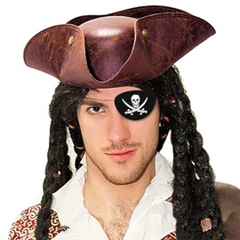CCINEE Pirate Hat for Adult Men Women Faux Leather Pirate Hat for Pirate Cosutme