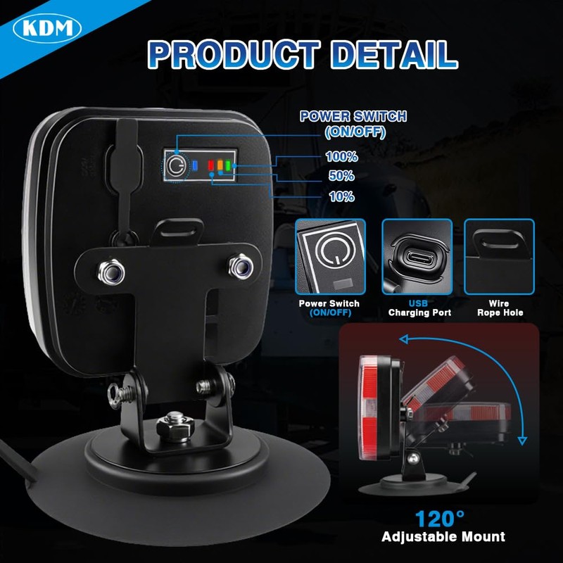 KDM Magnetic Wireless LED Trailer Light kit,Rechargeable Towing Tail Light
