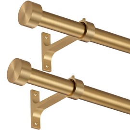 2-Pack Curtain Rod for Windows 72-144",Adjustable Window Curtain Rods with Premium Aluminum End Cap Finials and Full Surround Brackets,7/8"(0.073Feet) Diameter,Warm Gold Drapery Rods for Curtains