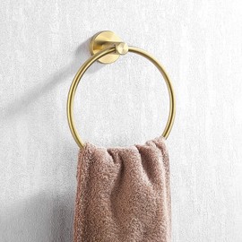 KES Hand Towel Holder Brushed Gold, Round Towel Ring Gold Towel Hanger Wall Mounted SUS304 Stainless Steel, A2180DG-BZ