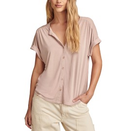 Lucky Brand Women's Sandwash Short Sleeve Button Front Top, Rose Dust