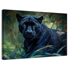 Black Panther Wall Art for Living Room Black Leopard Cheetah Canvas Prints Green Rainforest Animals Wall Decor Jungle Wildlife Pictures Rustic Hunting Cabin Decor for Bedroom Office Decorations 12x16"
