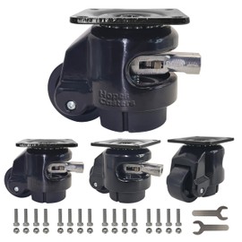 Leveling Casters with Ratchet Handle, Swivel Retractable Plate Caster Wheels for Workbench, Heavy Duty Industrial Casters with Nylon Wheels & Leveling Feet for Machine (Black, TD60F-2200lbs)