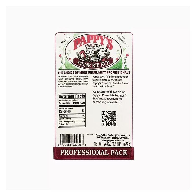 Pappy's Choice Seasoning BBQ Prime Rib Rub - 24oz/1.5lb Size