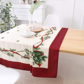 Wekwch Christmas Leaves Print Tablecloth Rectangle Water Resistant Table Cloth for Dining Room 60 Inch by 104 Inch