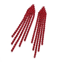 EleQueen Chandelier Tassel Earrings for Women, Red Red-Tone Austrian Crystal Linear Drop Dangle Earrings for Wedding Bridal Party