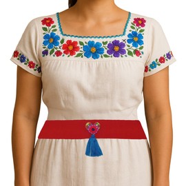 Mexican Dance Belt, Red Cotton Blend, 3 Inch Wide, Decorative Heart Tassel, One Size