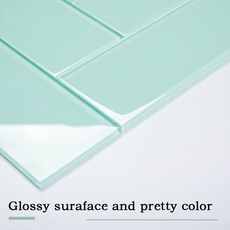 Lovdeco Light Green Glass Subway Tile, Glass for Bathroom Kitchen