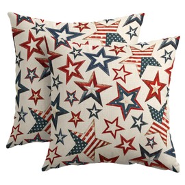 aportt 4th of July Patriotic Pillow Covers 18X18 Inch Vintage Blue Red American Stars Decorative Pillow Cases Rustic Memorial Day Throw Pillows Set of 2 Independence Day Home Decor for Sofa Couch