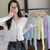 Half Club/Beige Ribbon Daily Daily Look Cardigan / 하프클럽/베이지 리본 시스루 데일리룩 가디건 학생룩 카디건