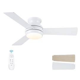 putroad 42 Inch Ceiling Fans with Lights and Remote, White Low Profile Ceiling Fan with Light, Flush Mount, Reversible, 6 Speeds, 3CCT Dimmable, Bedroom Indoor/Outdoor Patios Use