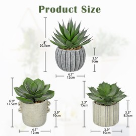 Briful 3 Pack Faux Succulent Plants in Vintage Cement Pots – Artificial Aloe Succulent Decor with Realistic Leaves and Pebble Base – Rustic Mini Plant Set for Home Office Bathroom Bookshelf
