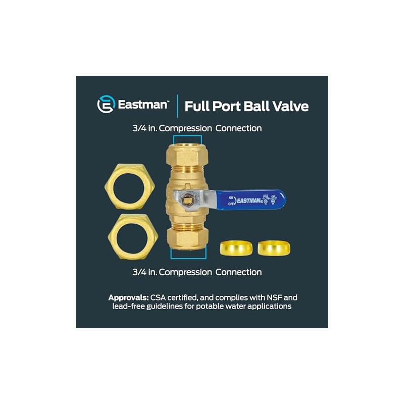 Eastman - Válvula de bola de compresión de 3/4 pulgadas,