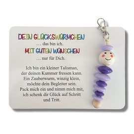 Glückswürmchen, Sorgenwürmchen handmade, Ranzenbaumler, Sorgenwurm, Worry worm, Mutmacher, Glücksbringer, Holz, Farbwahl (Lila)